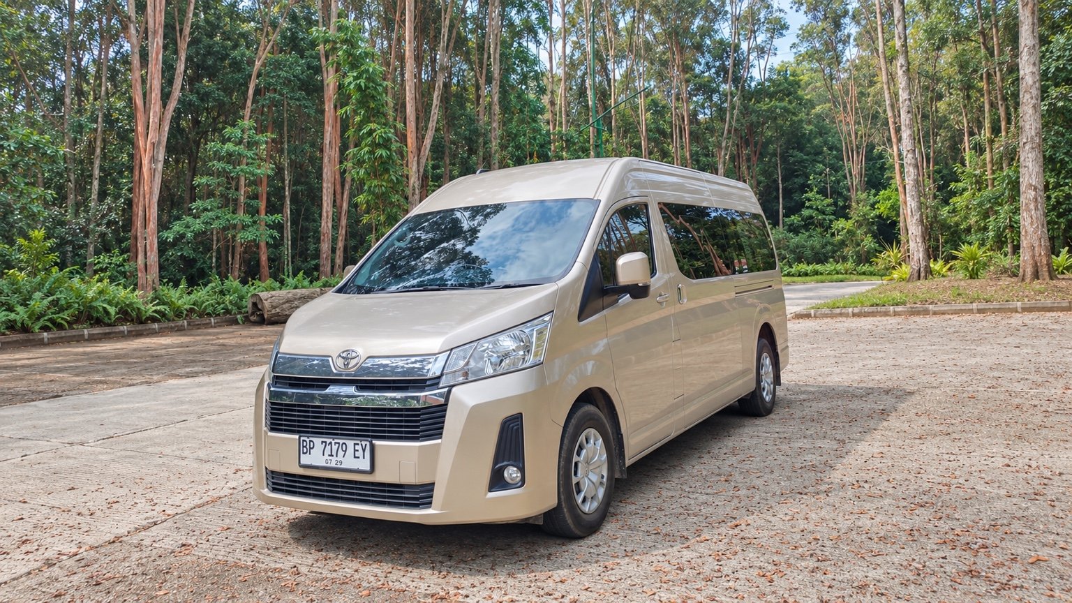 Beige Toyota Hiace Premio, full vehicle in landscape view.